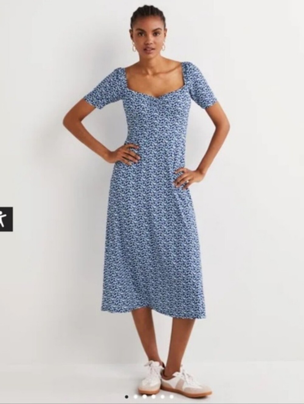 Boden Blue Dot Jersey Sweetheart Midi Dress 12L